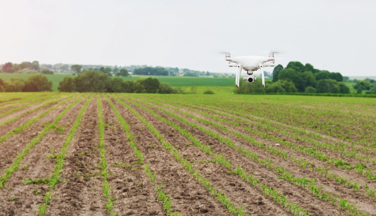 Ag drone, ag tech over farmland in Iowa